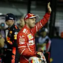 Pole sitter Sebastian Vettel (GER) Ferrari celebrates in parc ferme at Formula One World Championship, Rd14, Singapore Grand Prix, Qualifying, Marina Bay Street Circuit, Singapore, Saturday 16 September 2017. © Sutton Images