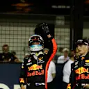 Ricciardo (AUS) Red Bull Racing and Verstappen (NED) Red Bull Racing celebrate in parc ferme at Formula One World Championship, Rd14, Singapore Grand Prix, Qualifying, Marina Bay Street Circuit, Singapore, Saturday 16 September 2017. © Sutton Images