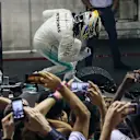 Race winner Lewis Hamilton (GBR) Mercedes AMG F1 celebrates in parc ferme at Formula One World Championship, Rd14, Singapore Grand Prix, Race, Marina Bay Street Circuit, Singapore, Sunday 17 September 2017. © Mirko Stange/Sutton Images