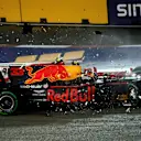 The cars of Kimi Raikkonen (FIN) Ferrari SF70-H and Max Verstappen (NED) Red Bull Racing RB13 crash and collide at Formula One World Championship, Rd14, Singapore Grand Prix, Race, Marina Bay Street Circuit, Singapore, Sunday 17 September 2017. © Manuel Goria/Sutton Images