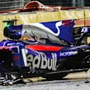The crashed car of Daniil Kvyat (RUS) Scuderia Toro Rosso STR12 at Formula One World Championship, Rd14, Singapore Grand Prix, Race, Marina Bay Street Circuit, Singapore, Sunday 17 September 2017. © Kym Illman/Sutton Images