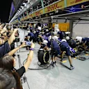 Fans on the pitlane walkabout observe Sauber mechanics make a practice pitstop at Formula One World Championship, Rd14, Singapore Grand Prix, Preparations, Marina Bay Street Circuit, Singapore, Thursday 14 September 2017. © Manuel Goria/Sutton Images
