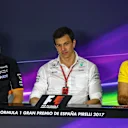 (L to R): Robert Fearnley (GBR) Force India F1 Team Deputy Team Principal, Toto Wolff (AUT) Mercedes AMG F1 Director of Motorsport and Cyril Abiteboul (FRA) Renault Sport F1 Managing Director in the Press Conference at Formula One World Championship, Rd5, Spanish Grand Prix, Practice, Barcelona, Spain, Friday 12 May 2017. © Sutton Motorsport Images