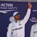 Pole sitter Lewis Hamilton (GBR) Mercedes AMG F1 and Valtteri Bottas (FIN) Mercedes AMG F1 celebrate in parc ferme at Formula One World Championship, Rd5, Spanish Grand Prix, Qualifying, Barcelona, Spain, Saturday 13 May 2017. © Sutton Motorsport Images