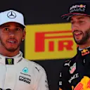 Race winner Lewis Hamilton (GBR) Mercedes AMG F1 celebrates on the podium with Daniel Ricciardo (AUS) Red Bull Racing at Formula One World Championship, Rd5, Spanish Grand Prix, Race, Barcelona, Spain, Sunday 14 May 2017. © Sutton Motorsport Images