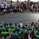 Lewis Hamilton (GBR) Mercedes AMG F1 celebrates with the team and the trophies at Formula One World Championship, Rd5, Spanish Grand Prix, Race, Barcelona, Spain, Sunday 14 May 2017. © Sutton Motorsport Images