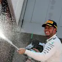 Lewis Hamilton (GBR) Mercedes AMG F1 celebrates with the champagne on the podium at Formula One World Championship, Rd5, Spanish Grand Prix, Race, Barcelona, Spain, Sunday 14 May 2017. © Sutton Motorsport Images