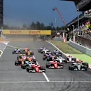 Sebastian Vettel (GER) Ferrari SF70-H leads at the start of the race at Formula One World Championship, Rd5, Spanish Grand Prix, Race, Barcelona, Spain, Sunday 14 May 2017. © Sutton Motorsport Images