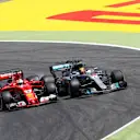 Sebastian Vettel (GER) Ferrari SF70-H and Lewis Hamilton (GBR) Mercedes-Benz F1 W08 Hybrid battle for the lead at Formula One World Championship, Rd5, Spanish Grand Prix, Race, Barcelona, Spain, Sunday 14 May 2017. © Sutton Motorsport Images