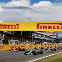 Sebastian Vettel (GER) Ferrari SF70-H and Lewis Hamilton (GBR) Mercedes-Benz F1 W08 Hybrid lead at the start of the race at Formula One World Championship, Rd5, Spanish Grand Prix, Race, Barcelona, Spain, Sunday 14 May 2017. © Sutton Motorsport Images