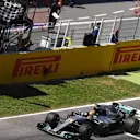 Race winner Lewis Hamilton (GBR) Mercedes-Benz F1 W08 Hybrid crosses the line and takes the chequered flag at Formula One World Championship, Rd5, Spanish Grand Prix, Race, Barcelona, Spain, Sunday 14 May 2017. © Sutton Motorsport Images