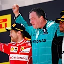 Sebastian Vettel (GER) Ferrari, Lewis Hamilton (GBR) Mercedes AMG F1 and Daniel Ricciardo (AUS) Red Bull Racing celebrate on the podium at Formula One World Championship, Rd5, Spanish Grand Prix, Race, Barcelona, Spain, Sunday 14 May 2017. © Sutton Motorsport Images