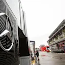 Paddock and Mercedes logo at Formula One World Championship, Rd5, Spanish Grand Prix, Preparations, Barcelona, Spain, Thursday 11 May 2017. © Sutton Motorsport Images