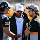 Carlos Sainz jr (ESP) Scuderia Toro Rosso, Lewis Hamilton (GBR) Mercedes AMG F1 and Sergio Perez (MEX) Force India at Formula One World Championship, Rd5, Spanish Grand Prix, Preparations, Barcelona, Spain, Thursday 11 May 2017. © Sutton Motorsport Images