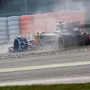 Jolyon Palmer (GBR) Renault Sport F1 Team RS17 spins into the gravel at Formula One Testing, Day Three, Barcelona, Spain, 1 March 2017. © Sutton Images