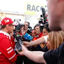 Sebastian Vettel (GER) Ferrari talks with the media at Formula One Testing, Day Three, Barcelona, Spain, 1 March 2017. © Sutton Images