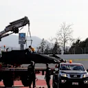 The car of Jolyon Palmer (GBR) Renault Sport F1 Team is recovered at Formula One Testing, Day Three, Barcelona, Spain, 9 March 2017. © Sutton Images