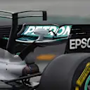 Mercedes-Benz F1 W08 Hybrid rear wing detail at Formula One Testing, Day Two, Barcelona, Spain, 8 March 2017. © Sutton Images