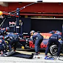 Max Verstappen (NED) Red Bull Racing RB13 pit stop at Formula One Testing, Day Two, Barcelona, Spain, 8 March 2017. © Sutton Images