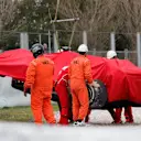 The car of Kimi Raikkonen (FIN) Ferrari SF70-H is recovered from the gravel at Formula One Testing, Day Two, Barcelona, Spain, 8 March 2017. © Sutton Images