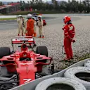 Kimi Raikkonen (FIN) Ferrari SF70-H crashed into the gravel at Formula One Testing, Day Two, Barcelona, Spain, 8 March 2017. © Sutton Images