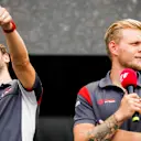 Romain Grosjean (FRA) Haas F1 and Kevin Magnussen (DEN) Haas F1 at Formula One World Championship, Rd17, United States Grand Prix, Qualifying, Circuit of the Americas, Austin, Texas, USA, Saturday 21 October 2017. © Zak Mauger/LAT/Sutton Images