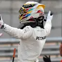 Pole sitter Lewis Hamilton (GBR) Mercedes AMG F1 celebrates in parc ferme at Formula One World Championship, Rd17, United States Grand Prix, Qualifying, Circuit of the Americas, Austin, Texas, USA, Saturday 21 October 2017. © Mark Sutton/Sutton Images