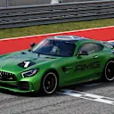 Lewis Hamilton (GBR) Mercedes AMG F1 and Usian Bolt (JAM) Mercedes AMG GTS at Formula One World Championship, Rd17, United States Grand Prix, Race, Circuit of the Americas, Austin, Texas, USA, Sunday 22 October 2017. © Mark Sutton/Sutton Images