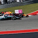 Valtteri Bottas (FIN) Mercedes-Benz F1 W08 Hybrid and Daniel Ricciardo (AUS) Red Bull Racing RB13 battle at Formula One World Championship, Rd17, United States Grand Prix, Race, Circuit of the Americas, Austin, Texas, USA, Sunday 22 October 2017. © Mark Sutton/Sutton Images