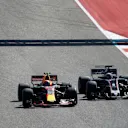 Max Verstappen (NED) Red Bull Racing RB13 and Romain Grosjean (FRA) Haas VF-17 battle at Formula One World Championship, Rd17, United States Grand Prix, Race, Circuit of the Americas, Austin, Texas, USA, Sunday 22 October 2017. © Manuel Goria/Sutton Images