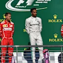 Usain Bolt (JAM), James Allison (GBR) Mercedes AMG F1 Technical Director, Sebastian Vettel (GER) Ferrari, Lewis Hamilton (GBR) Mercedes AMG F1 and Kimi Raikkonen (FIN) Ferrari on the podium at Formula One World Championship, Rd17, United States Grand Prix, Race, Circuit of the Americas, Austin, Texas, USA, Sunday 22 October 2017. © Mark Sutton/Sutton Images