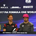 (L to R): Nico Hulkenberg (GER) Renault Sport F1 Team, Romain Grosjean (FRA) Haas F1, Fernando Alonso (ESP) McLaren and Kevin Magnussen (DEN) Haas F1 in the Press Conference at Formula One World Championship, Rd17, United States Grand Prix, Preparations, Circuit of the Americas, Austin, Texas, USA, Thursday 19 October 2017. © Kym Illman/Sutton Images