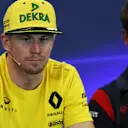 Nico Hulkenberg (GER) Renault Sport F1 Team and Romain Grosjean (FRA) Haas F1 in the Press Conference at Formula One World Championship, Rd17, United States Grand Prix, Preparations, Circuit of the Americas, Austin, Texas, USA, Thursday 19 October 2017. ©