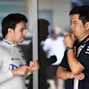 Sergio Perez, Racing Point Force India and Jun Matsuzaki, Force India F1 Team Senior Tyre Engineer