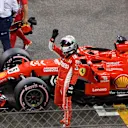 Sebastian Vettel, Ferrari SF71H celebrates in Parc Ferme at Formula One World Championship, Rd21, Abu Dhabi Grand Prix, Qualifying, Yas Marina Circuit, Abu Dhabi, UAE, Saturday 24 November 2018.
