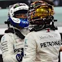 Valtteri Bottas, Mercedes AMG F1 and Lewis Hamilton, Mercedes AMG F1 celebrate in Parc Ferme at Formula One World Championship, Rd21, Abu Dhabi Grand Prix, Qualifying, Yas Marina Circuit, Abu Dhabi, UAE, Saturday 24 November 2018.