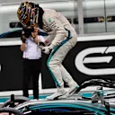 Lewis Hamilton, Mercedes-AMG F1 W09 EQ Power+ celebrates in Parc Ferme at Formula One World Championship, Rd21, Abu Dhabi Grand Prix, Qualifying, Yas Marina Circuit, Abu Dhabi, UAE, Saturday 24 November 2018.