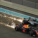 Max Verstappen, Red Bull Racing RB14 sparks and Lewis Hamilton, Mercedes AMG F1 sparks and battles at Formula One World Championship, Rd21, Abu Dhabi Grand Prix, Race, Yas Marina Circuit, Abu Dhabi, UAE, Sunday 25 November 2018.
