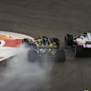 Nico Hulkenberg, Renault Sport F1 Team R.S. 18 and Romain Grosjean, Haas F1 Team VF-18 battle on lap one at Formula One World Championship, Rd21, Abu Dhabi Grand Prix, Race, Yas Marina Circuit, Abu Dhabi, UAE, Sunday 25 November 2018.