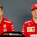 Sebastian Vettel, Ferrari and Kimi Raikkonen, Ferrari in the press conference at Formula One World Championship, Rd21, Abu Dhabi Grand Prix, Preparations, Yas Marina Circuit, Abu Dhabi, UAE, Thursday 22 November 2018.