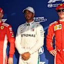 (L to R): Sebastian Vettel (GER) Ferrari, pole sitter Lewis Hamilton (GBR) Mercedes-AMG F1 and Kimi Raikkonen (FIN) Ferrari in parc ferme at Formula One World Championship, Rd1, Australian Grand Prix, Qualifying, Melbourne, Australia, Saturday 24 March 2018. © Mark Sutton/Sutton Images