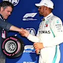 Pole sitter Lewis Hamilton (GBR) Mercedes-AMG F1 celebrates in parc ferme with Pirelli Pole Position Award at Formula One World Championship, Rd1, Australian Grand Prix, Qualifying, Melbourne, Australia, Saturday 24 March 2018. © Mark Sutton/Sutton Images