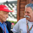 Niki Lauda (AUT) Mercedes AMG F1 Non-Executive Chairman and Chase Carey (USA) Chief Executive Officer and Executive Chairman of the Formula One Group at Formula One World Championship, Rd1, Australian Grand Prix, Race, Melbourne, Australia, Sunday 25 March 2018. © Manuel Goria/Sutton Images