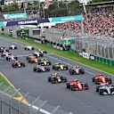 Lewis Hamilton (GBR) Mercedes-AMG F1 W09 EQ Power+ leads at the start of the race at Formula One World Championship, Rd1, Australian Grand Prix, Race, Melbourne, Australia, Sunday 25 March 2018. © Jerry Andre/Sutton Images