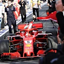Race winner Sebastian Vettel (GER) Ferrari SF-71H celebrates as he arrives in parc ferme at Formula One World Championship, Rd1, Australian Grand Prix, Race, Melbourne, Australia, Sunday 25 March 2018. © Mark Sutton/Sutton Images