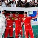 (L to R): Lewis Hamilton (GBR) Mercedes-AMG F1, Sebastian Vettel (GER) Ferrari and Kimi Raikkonen (FIN) Ferrari at Formula One World Championship, Rd1, Australian Grand Prix, Race, Melbourne, Australia, Sunday 25 March 2018. © Manuel Goria/Sutton Images