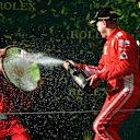 Race winner Sebastian Vettel (GER) Ferrari celebrates with the champagne on the podium at Formula One World Championship, Rd1, Australian Grand Prix, Race, Melbourne, Australia, Sunday 25 March 2018. © Mark Sutton/Sutton Images