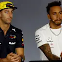 Daniel Ricciardo Red Bull Racing and Lewis Hamilton Mercedes-AMG F1 in the Press Conference at Formula One World Championship, Rd1, Australian Grand Prix, Preparations, Melbourne, Australia, Thursday 22 March 2018. © Zak Mauger/LAT/Sutton Images