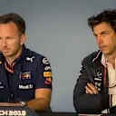 Christian Horner (GBR) Red Bull Racing Team Principal and Toto Wolff (AUT) Mercedes AMG F1 Director of Motorsport in the Press Conference at Formula One World Championship, Rd9, Austrian Grand Prix, Practice, Spielberg, Austria, Friday 29 June 2018. © Manuel Goria/Sutton Images