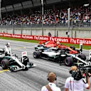 Lewis Hamilton (GBR) Mercedes-AMG F1 W09 EQ Power+, Valtteri Bottas (FIN) Mercedes-AMG F1 W09 EQ Power+ and Sebastian Vettel (GER) Ferrari SF-71H in parc ferme at Formula One World Championship, Rd9, Austrian Grand Prix, Qualifying, Spielberg, Austria, Saturday 30 June 2018. © Mark Sutton/Sutton Images